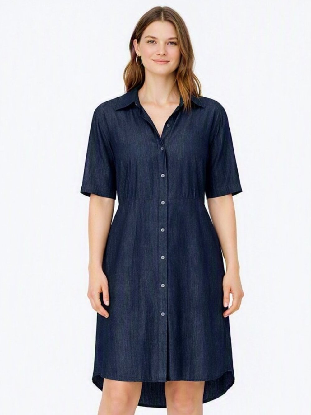 COS Denim Dark Blue High-Low Button Shirt Dress Pockets Size 10/12